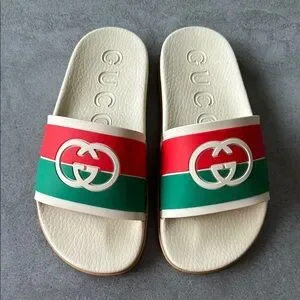 Gucci White Slides with Green and Red Accents Gucci | Shoes | Gucci White Slides With Red And Green  main image 4